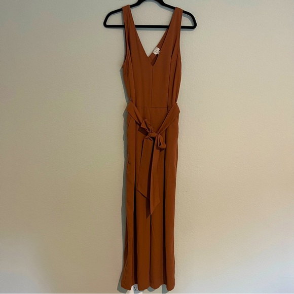 a new day Pants - A New Day Camel Brown Structured Jumpsuit ~ Sleeveless Wide Leg L NWT